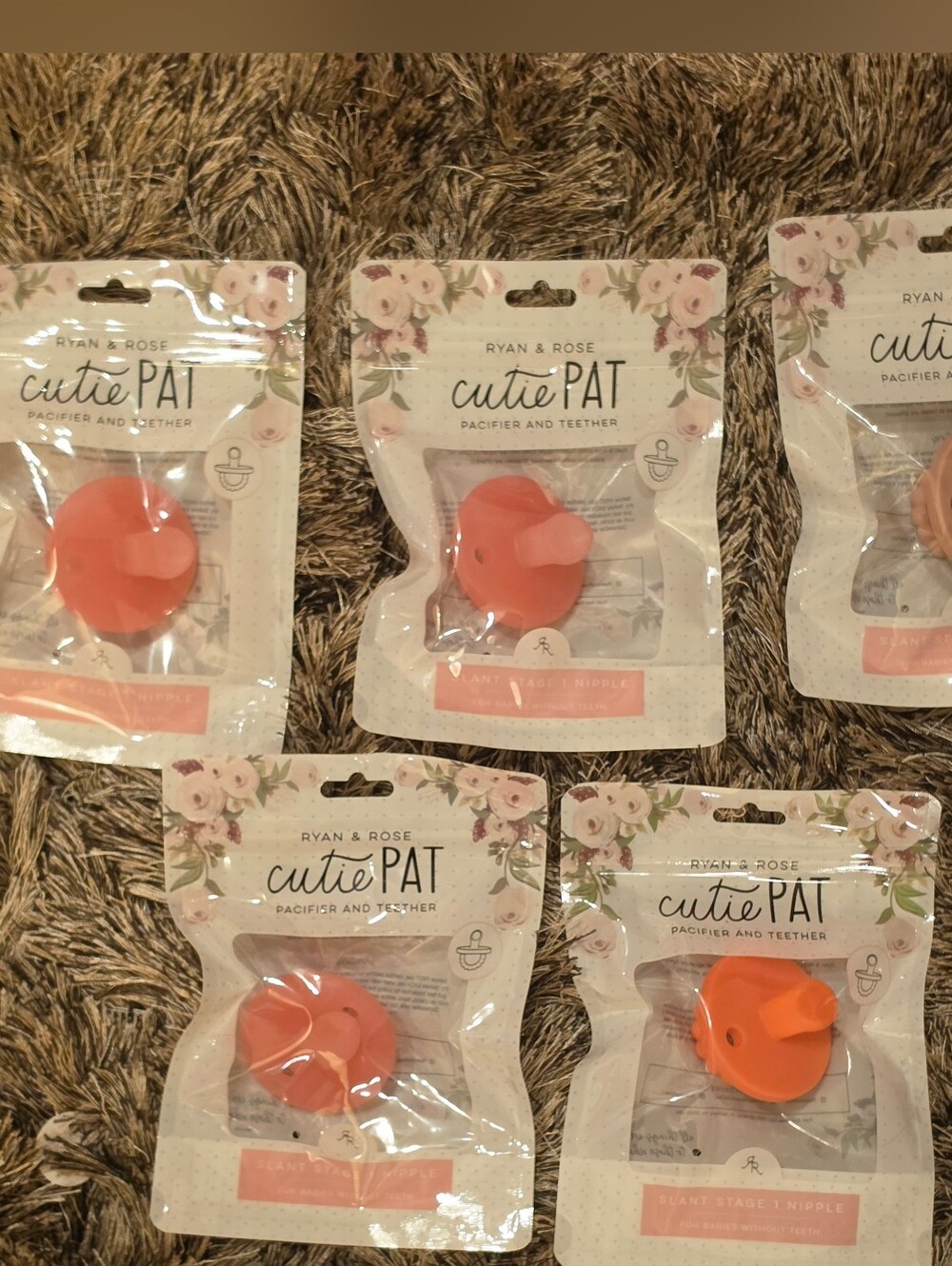 5x Ryan & Rose Cutie PAT Slant Pacifier & Teether Stage 1 (0-6M) - NEW Sealed